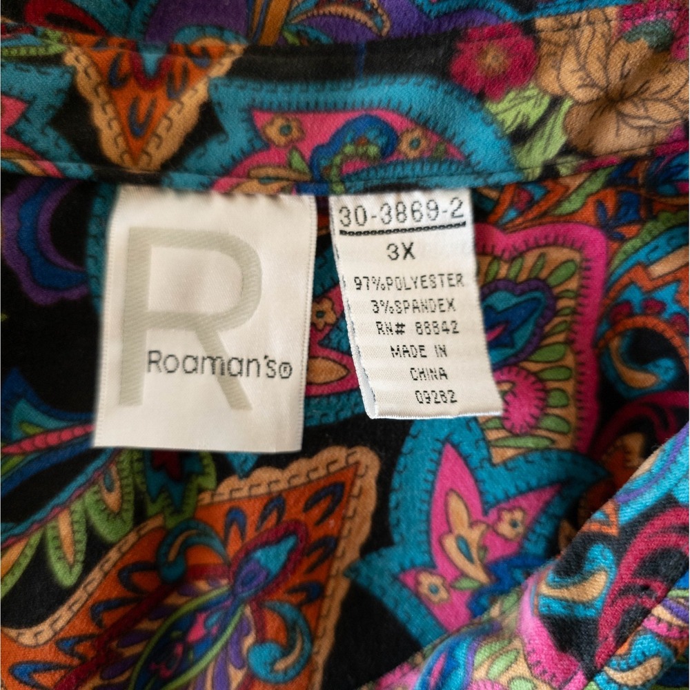 Roaman's Womens Plus SIZE 3X Multicolor LS Paisley Floral Collared Button Up Top - Picture 8 of 8